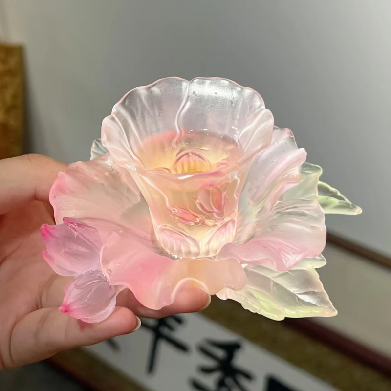 Dongmei 十二花神ハイビスカスカップコースターコンビネーションティーカンフーカップガラス工芸品装飾品ギフト|undefined