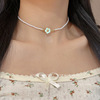 Retro fashionable necklace, metal chain for key bag  from pearl, french style, simple and elegant design, flowered, wholesale