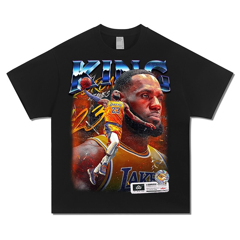 American retro washed vintege short sleeve cotton bottoming T-shirt niche star James dunk printing wholesale