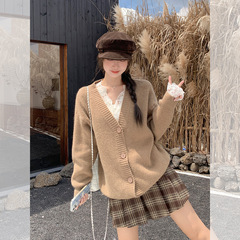 韩式新款秋冬穿搭毛针织衫毛衣外套开衫宽松显瘦丝巾设计感上衣女