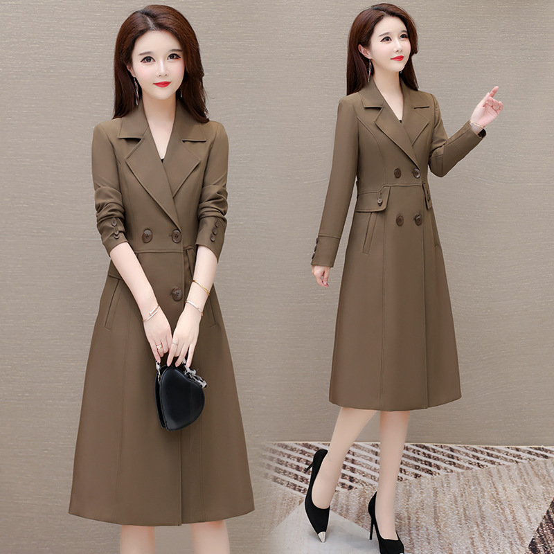 Mid-Length Western Style Windbreaker for Women 2025 New Autum Korean Style Slim Elegant Fashionable Women's Suit Collar Jacket