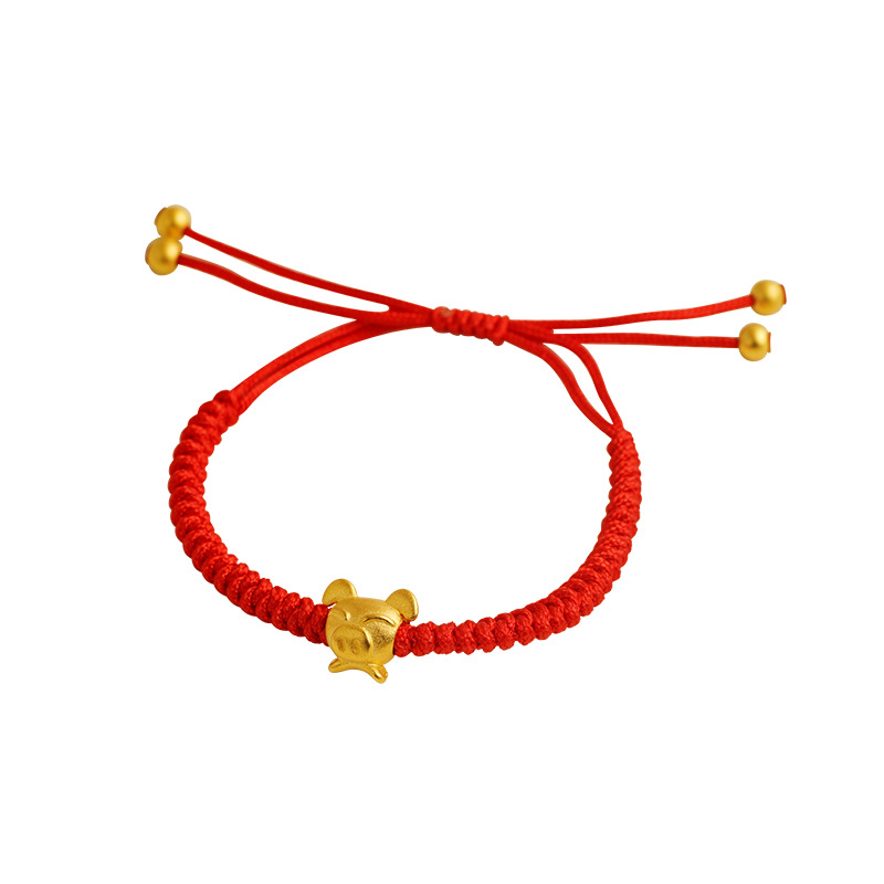 Pulsera de cuerda roja del zodiaco chino estilo nacional aleación de cobre hombres y mujeres cuerda de mano cuerda roja ajustable joyería retro moda nacional