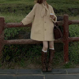 童也耶耶【暖炉烤茶】秋冬韩系甜美糕糕毛宽松毛呢外套