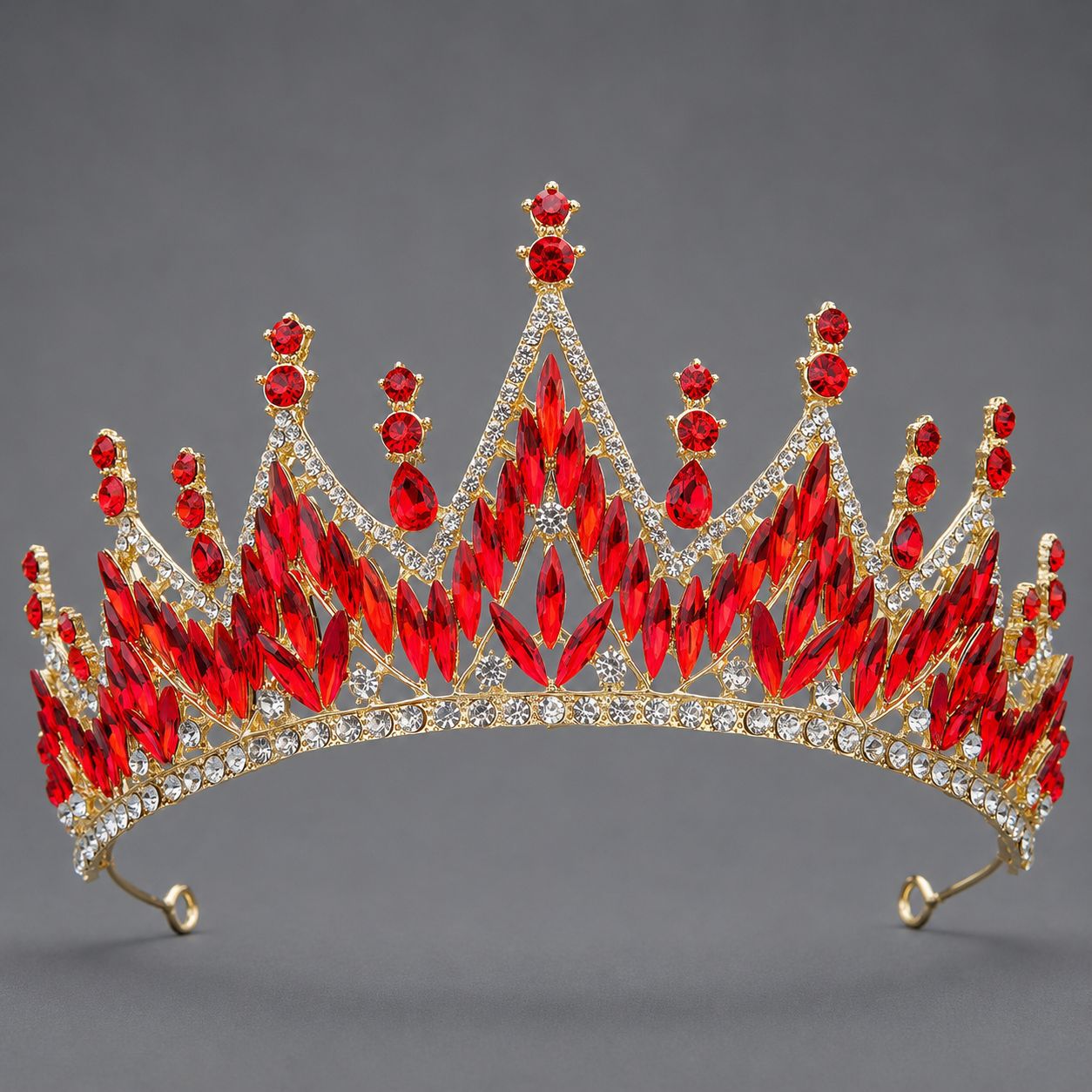 Corona Barroca Retro con Cristales Rojos de Aleación y Cristal Rojo, Acabado galvanizado, para desfiles, bodas y fiestas image 37