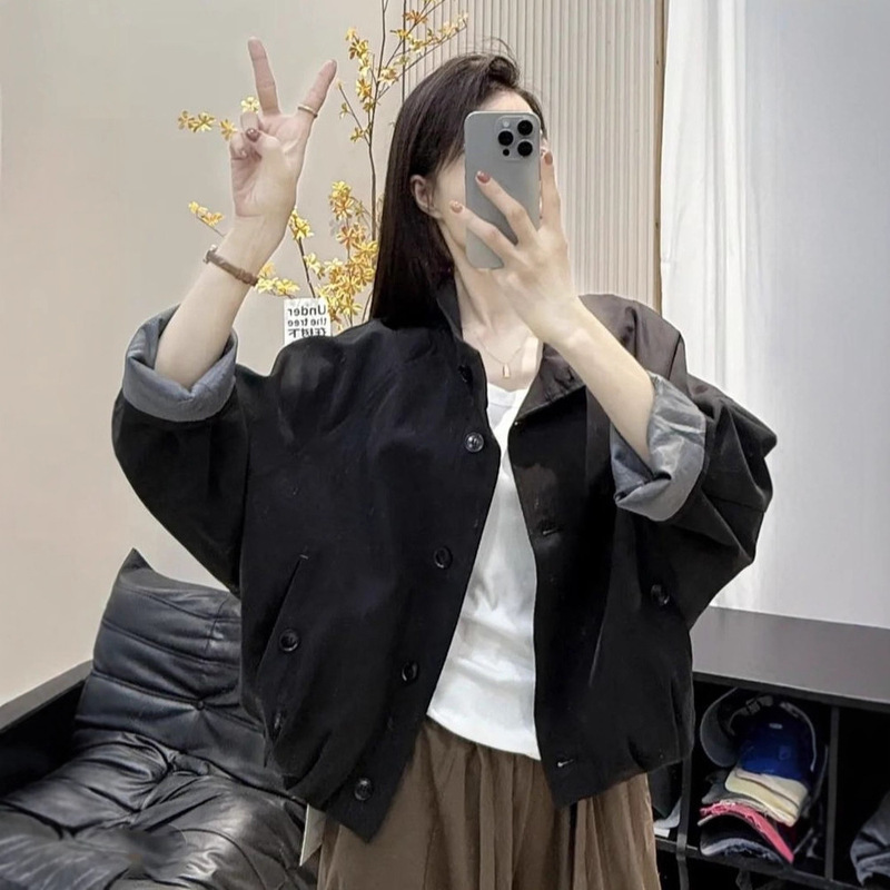 韩系设计感立领棒球服外套女2025早秋新款宽松显瘦百搭小个子上衣|undefined