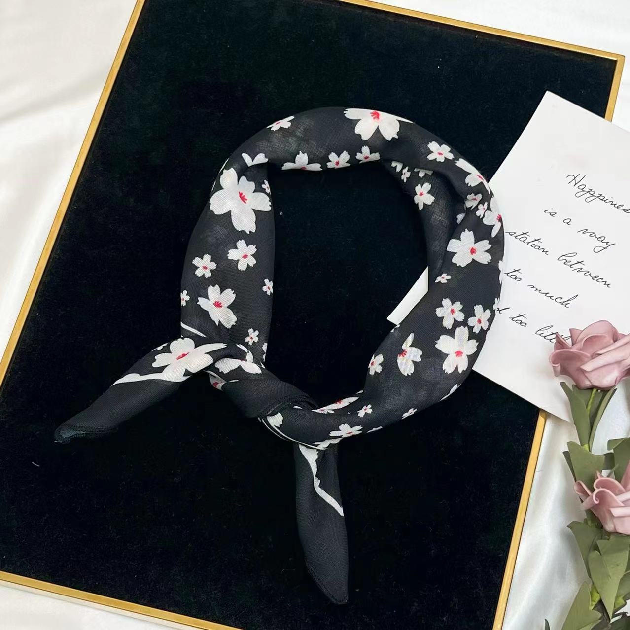 60g Weight Kerchief Classification Daily Occasion cotton and linen Material Flower Pattern Summer Season Women's Gender IG Style Style Women's IG Style Flower Cotton And Linen Kerchief 81