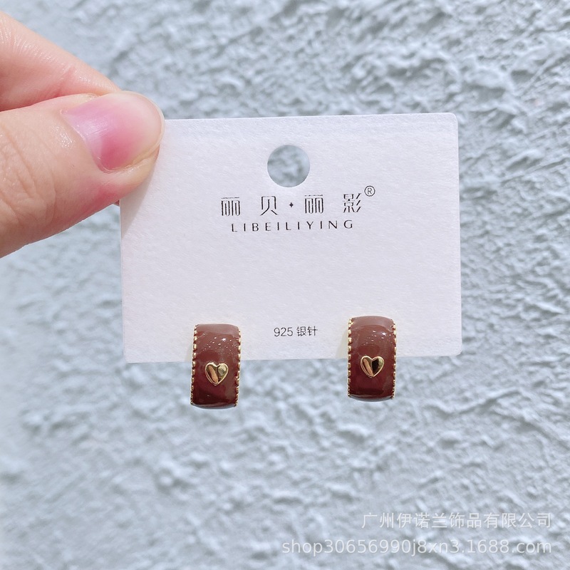 丽银/丽贝丽影甜美可爱闺蜜少女韩版气质滴胶红色蝴蝶结新款耳饰|undefined