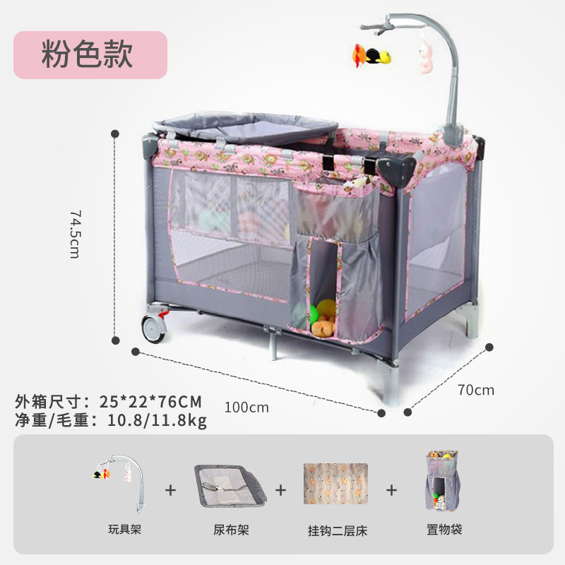 Cuna plegable y cama grande empalmada cama con mesa de pañales cama especial multifuncional para bebés y niños pequeños cama móvil para bebés
