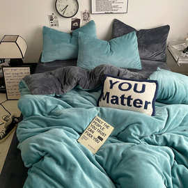 加厚牛奶绒四件套珊瑚绒床单床笠款被套法兰绒三件套秋冬床上用品