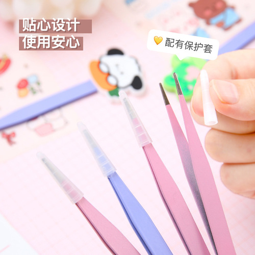 Creative Cute Cartoon Girl Heart Account Tweezers Student High-Looking Straight Clip Sticker Tape Tools Wholesale