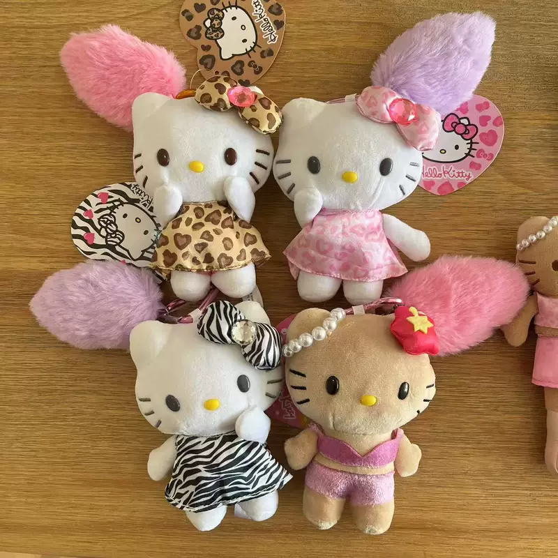 Плюшевый брелок с котенком Kitty, стили платья леопард или купальника, длинный помпон хвоста, 0.04 кг