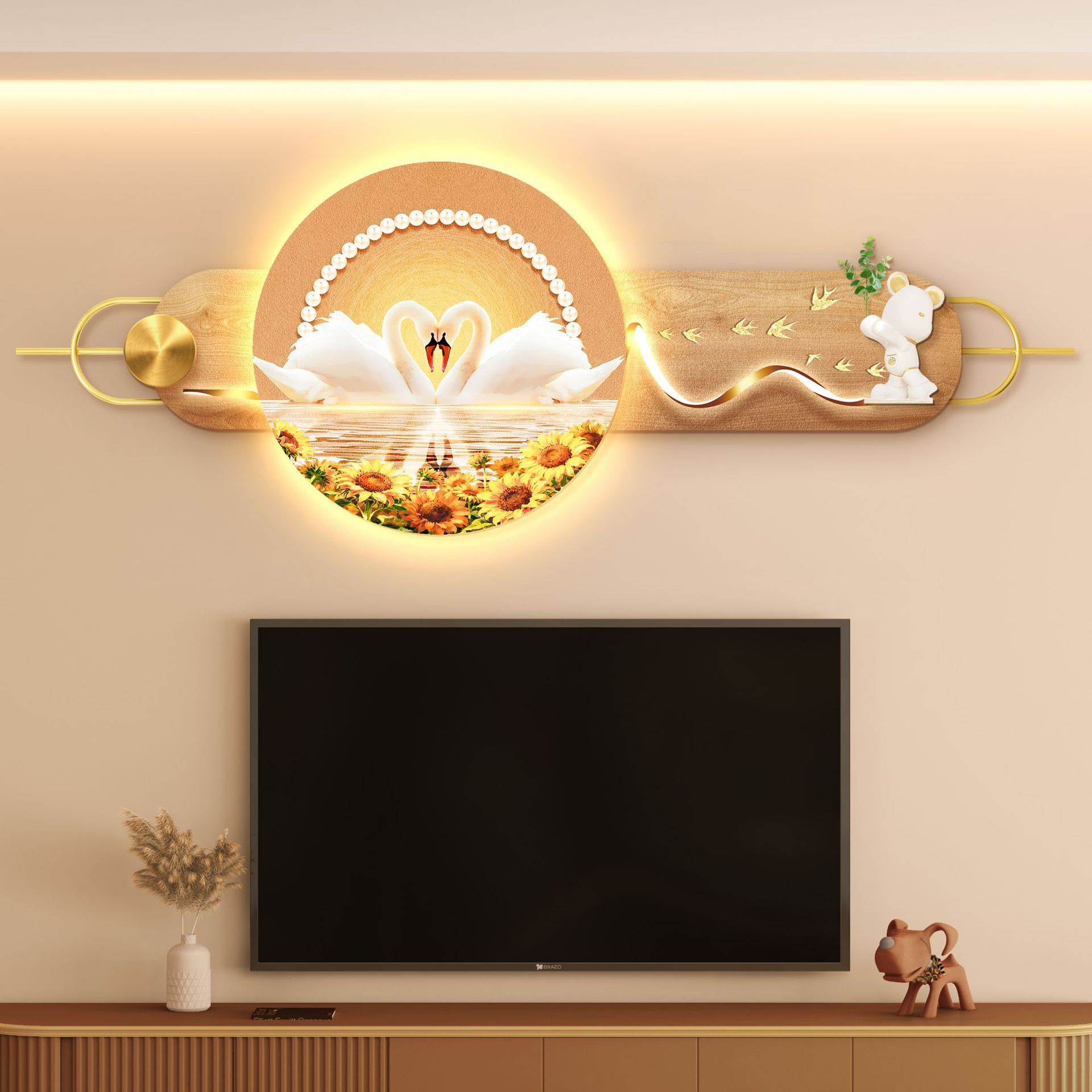 高级轻奢电视背景墙装饰画氛围感发光挂画新款中古风创意壁画