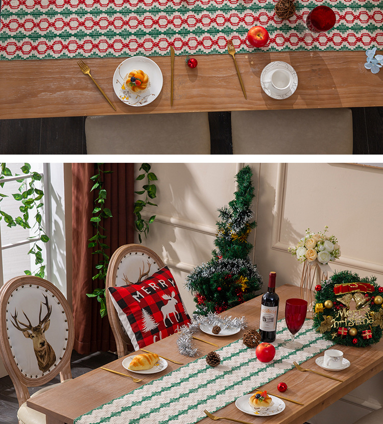 Nouveau drapeau de Table de noël coton tissé double couleur mosaïque gland décoration longue nappe ameublement_voghion.com