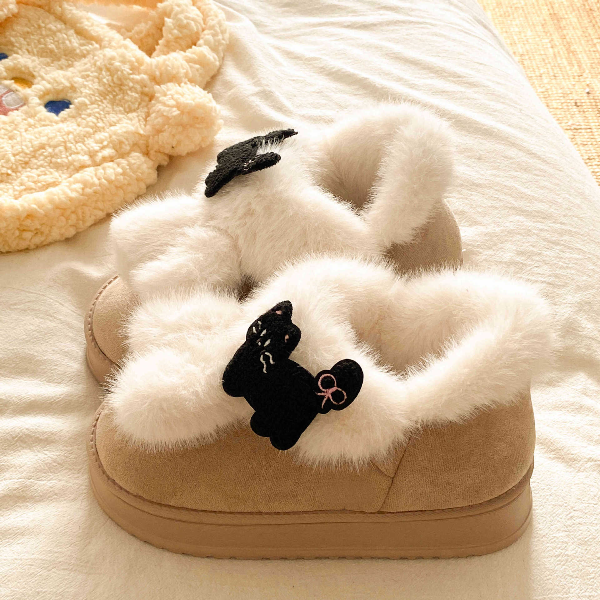Heel-Covering Fleece-Lined Thickeneded Home Indoor Cartoon Cat Soft-Soled Cotton Boots 2025 Cotton Shoes Women's Autumn and Winter Cotton Slippers