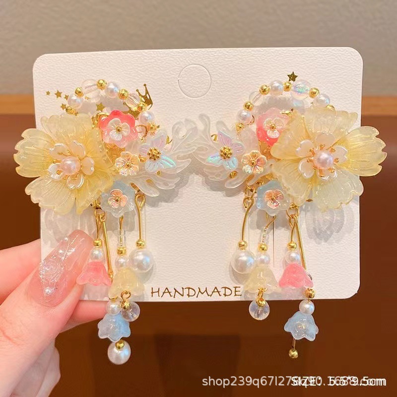 노란 산호 머리 액세서리 쌍