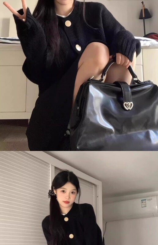 黑色软糯外穿开衫毛衣女秋季宽松学院风设计感休闲百搭针织外套潮|undefined