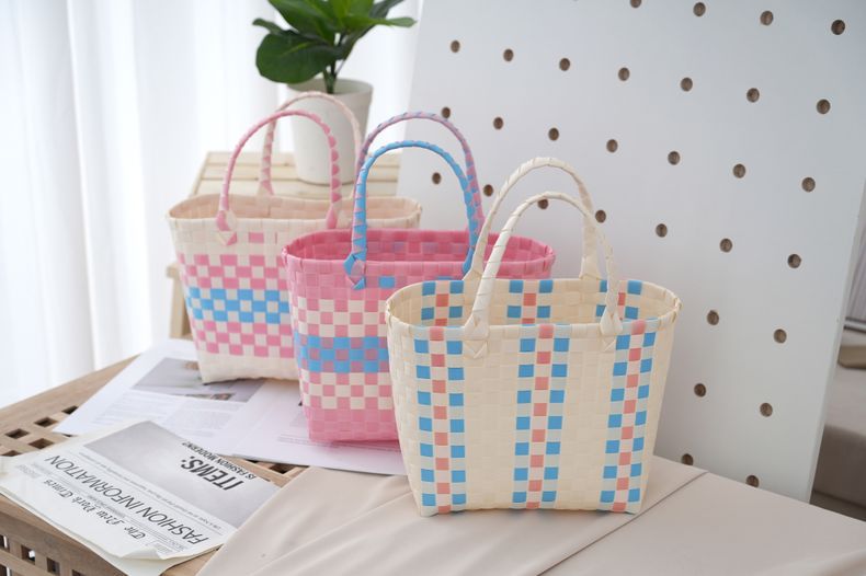 PVC Material Women's Cute Color Block Plaid PVC Shopping Bags