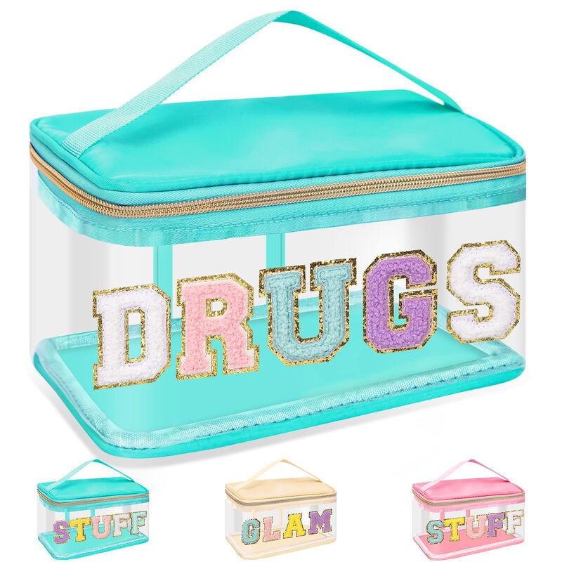 Amazon MEDS 薬箱刺繍文字化粧品袋透明 PVC 収納袋旅行トイレタリーバッグハンドバッグ|undefined