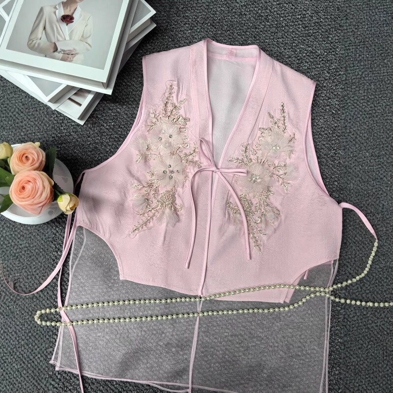2026 Spring/Summer Fashionable Rayon Jacquard with Real Silk Organza Heavy Embroidery New Chinese Style Vest for Women 2026 Spring/Summer Fashionable Rayon Jacquard with Real Silk Organza Heavy Embroidery New Chinese Style Vest for Women