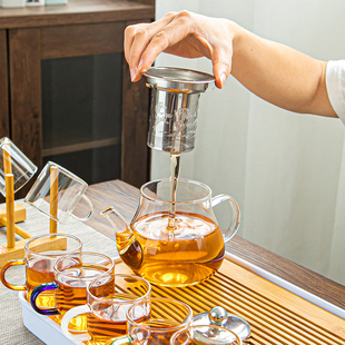 Heat-resistant Glass Kung Fu Tea Set Home Office Tea Maker Transparent Tea Cup with Handle Black Tea Filter Flower Tea Art