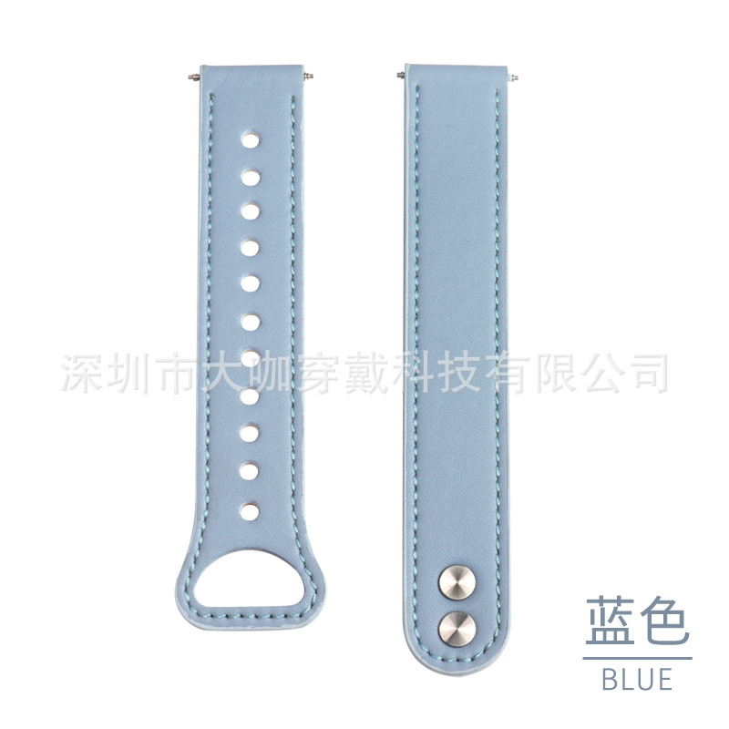 Blue-double-stitched leather strap