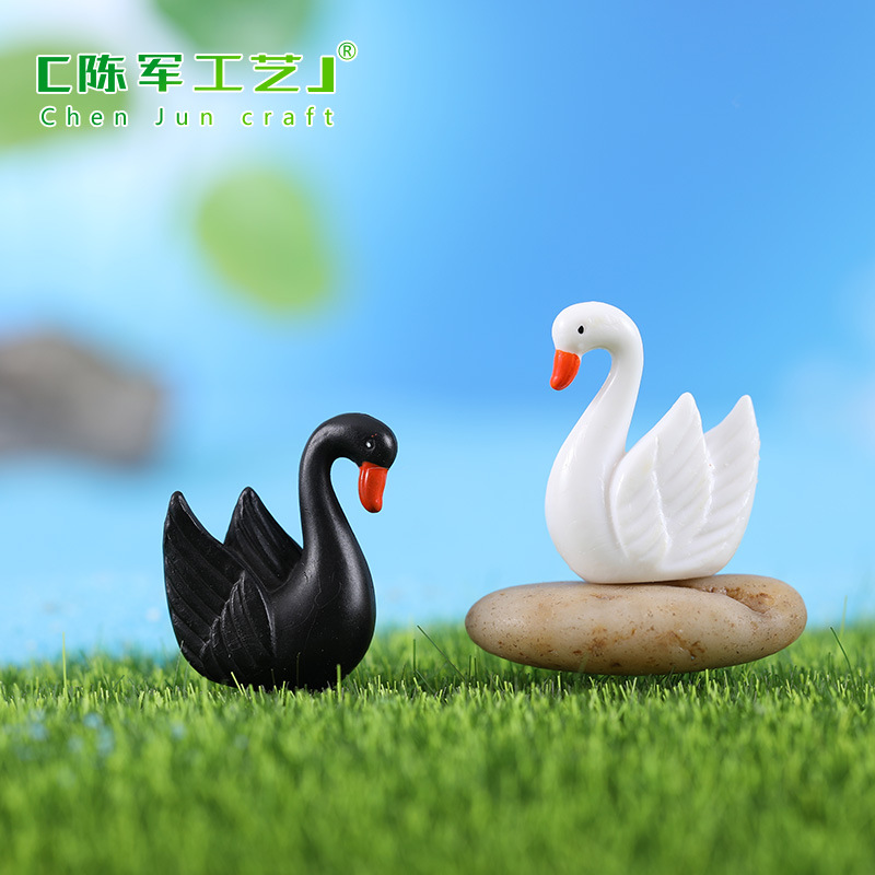 Phụ Kiện Terrarium Thiên nga lông đen trắng, quà tặng zakka độc đáo, tiểu cảnh trang trí mini (z-CJ-717)