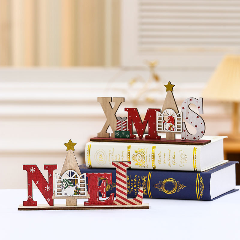 Transfronterizo nueva Navidad DIY creativo Inglés carta tarjeta de escritorio de madera pequeña decoración mesa regalo de Navidad