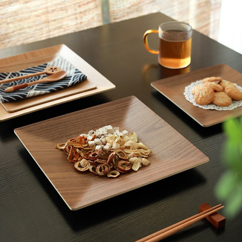 bandeja de madera de nuez cuadrada japonesa para el hogar coloca tazas de menú comida snack pizza filete plato de madera