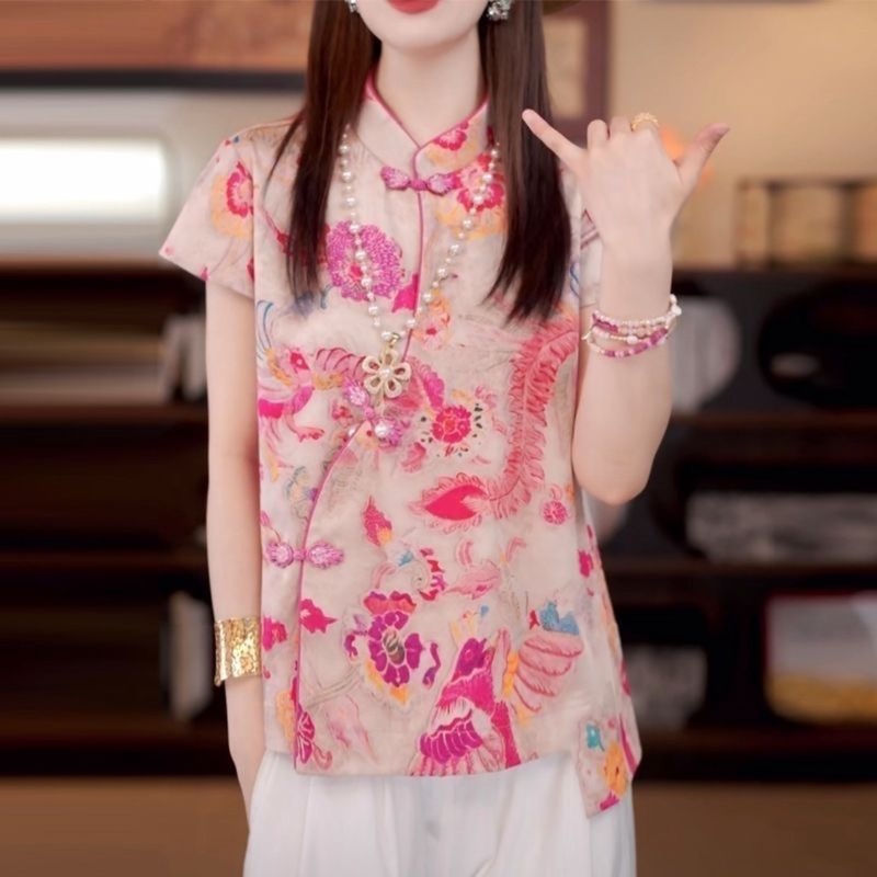 [ピンクフェニックス]新しい中国風の多用途な国民風ショートトップ婦人服2025夏の新しいチャイナドレス|undefined