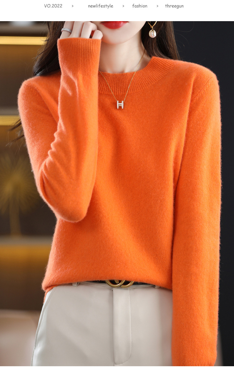 2022 Autumn and winter Cashmere sweater for women, semi-high collar, slimming, pullover, solid color 100 long-sleeved knitted base wool sweater pic 22