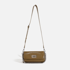 油蠟皮鏈條小方包女2024春夏新款腋下包休閒百搭大容量單肩斜跨包