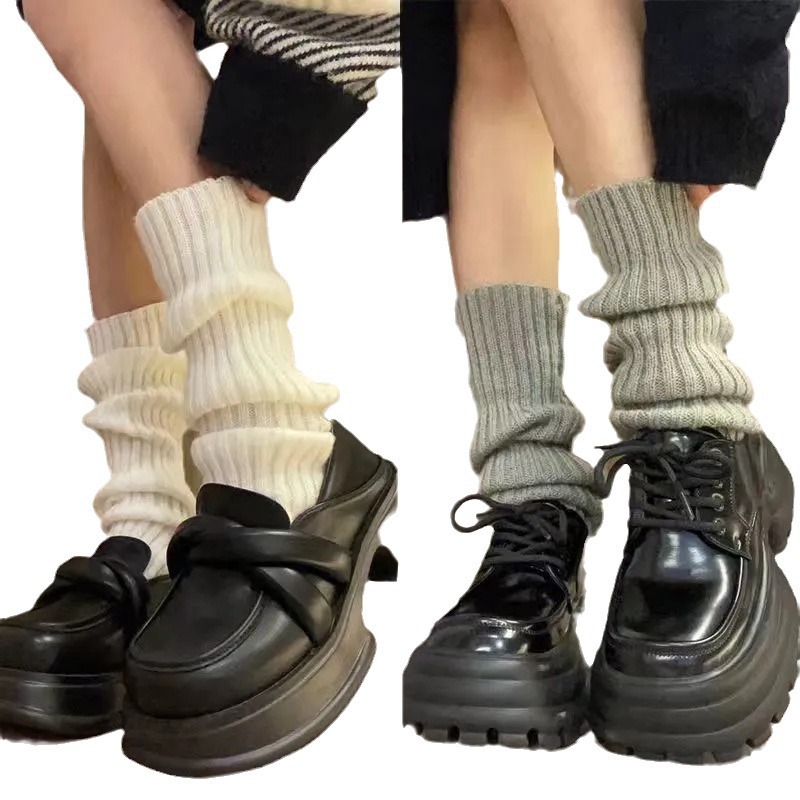 Spring Festival non-closing hot girl knitted pile socks gray leg cover jk White long Net red tide mid-calf socks female y2g