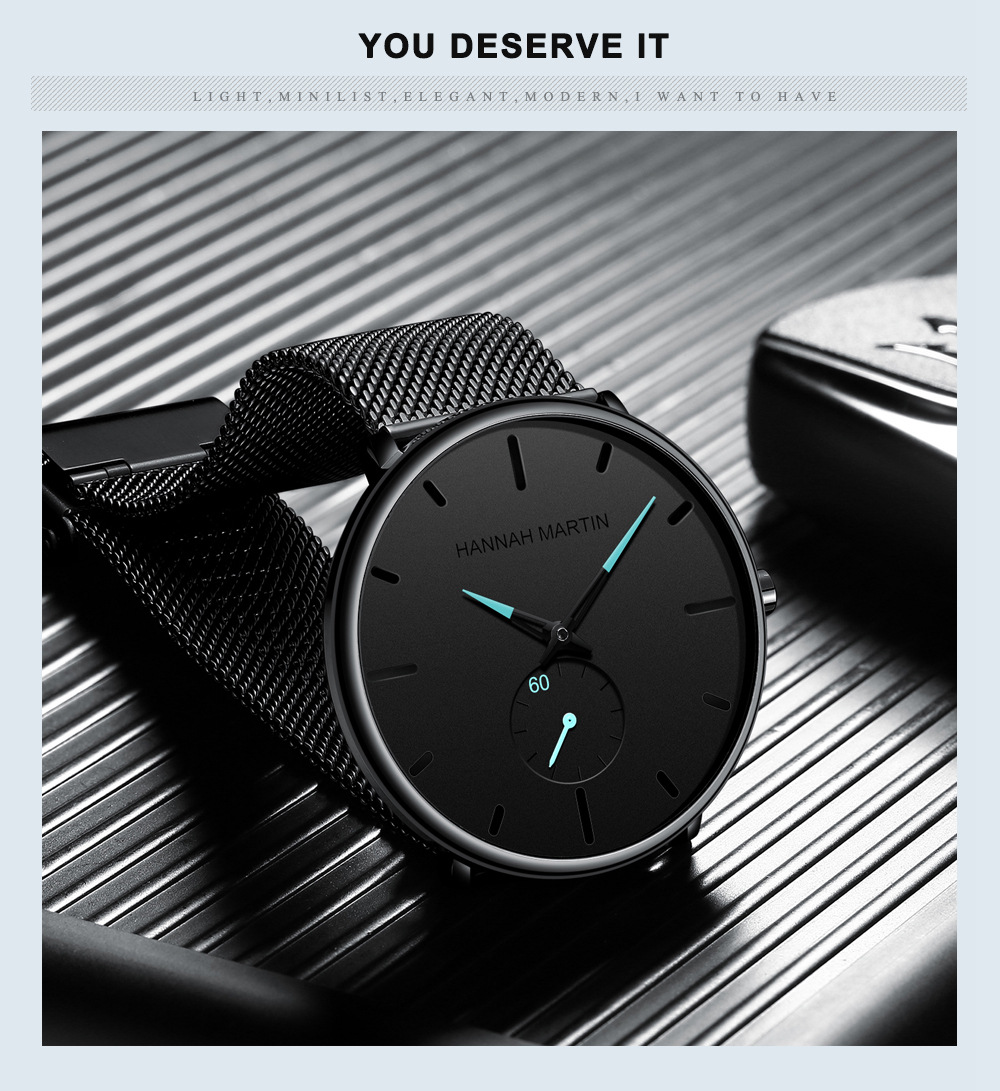 Popular Men's Casual Versatile Hannah Martin Quartz Watch Steel Band Black Watch Trendy Sports Watch_voghion.com