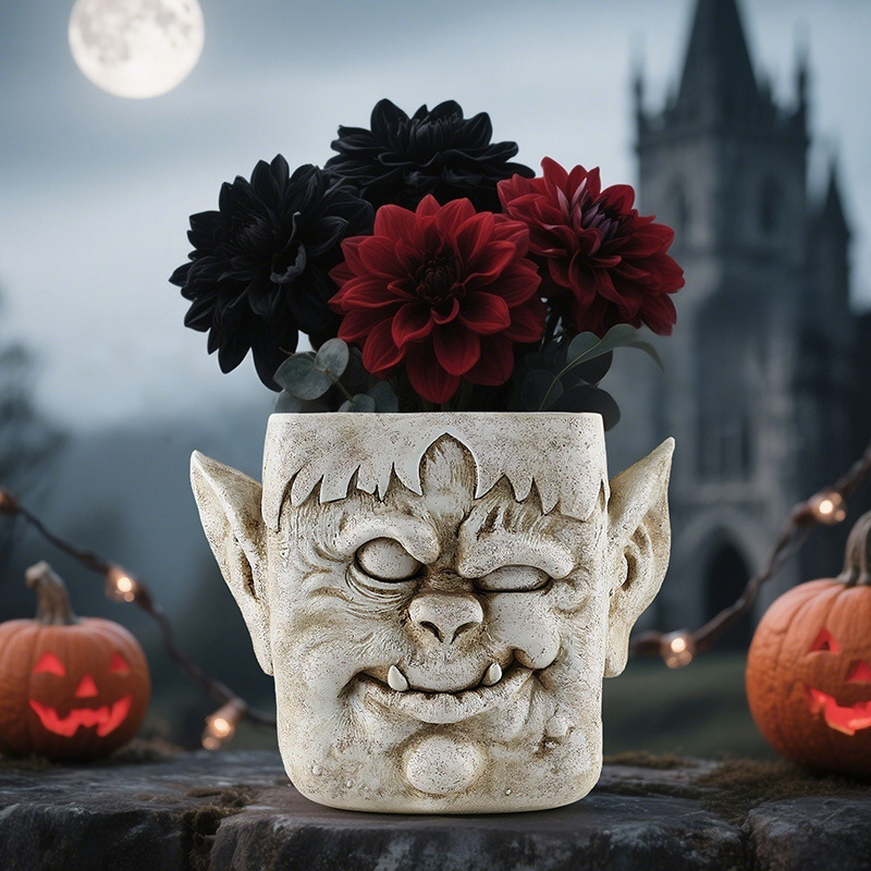  New Halloween Funny Clown Expression Resin Flower Pot Home Desktop Balcony Fleshy Potted Small Ornaments