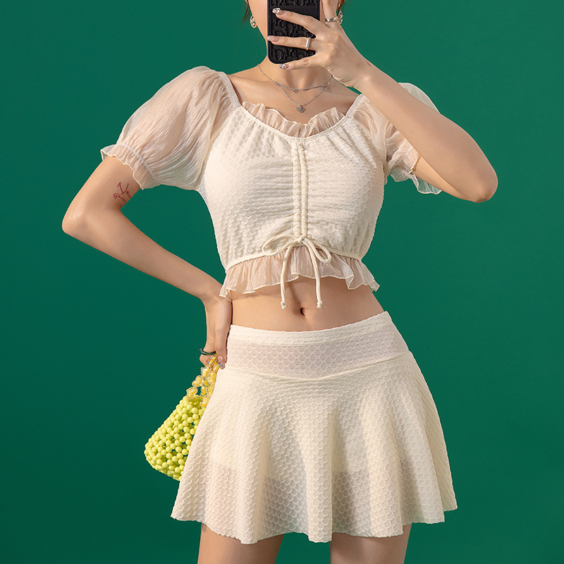 Swimsuit women's split two-piece 2025 new high waist conservative pure swimsuit small fresh breathable swimsuit wholesale