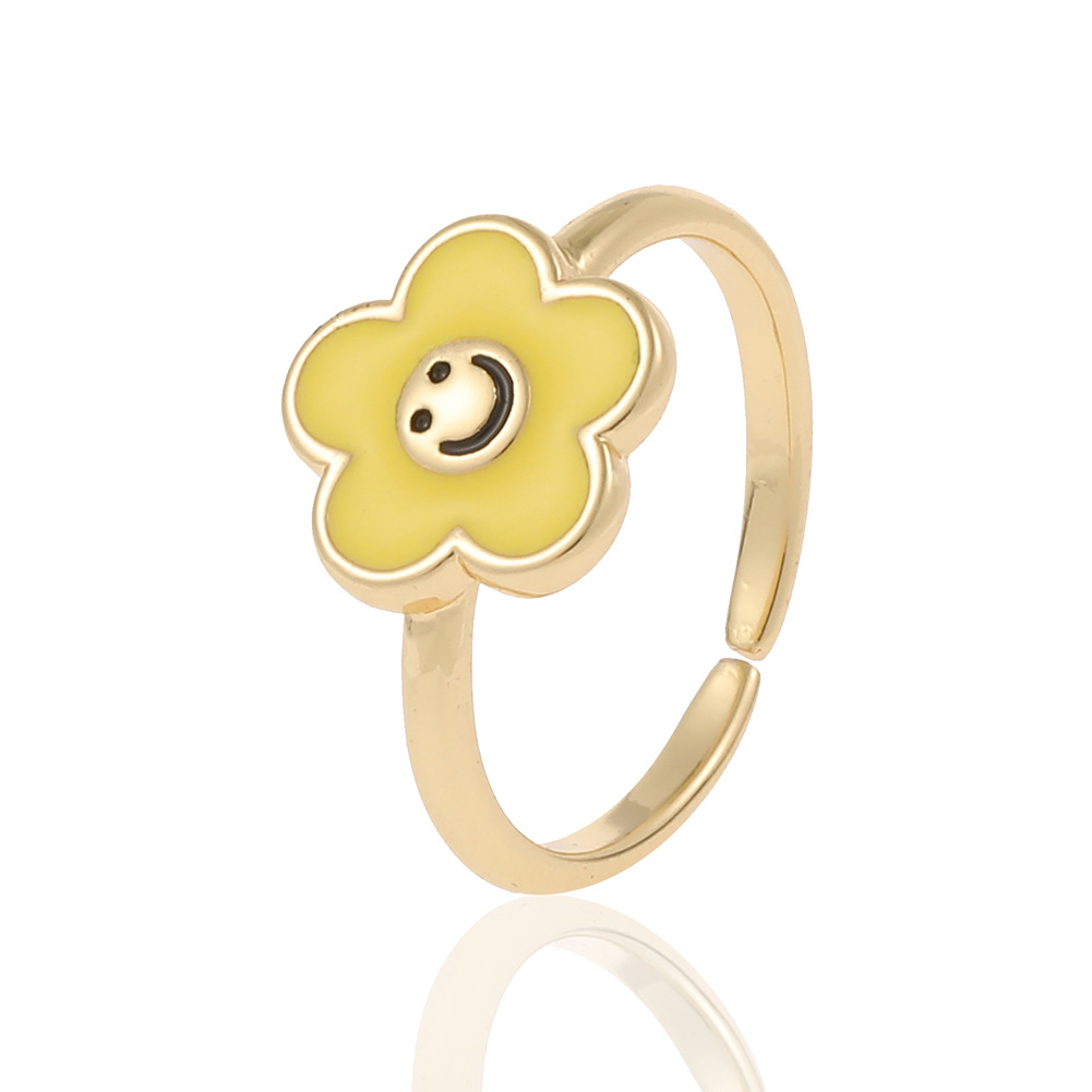 Fashion Smiley Face Flower Copper Open Ring Plating Copper Rings