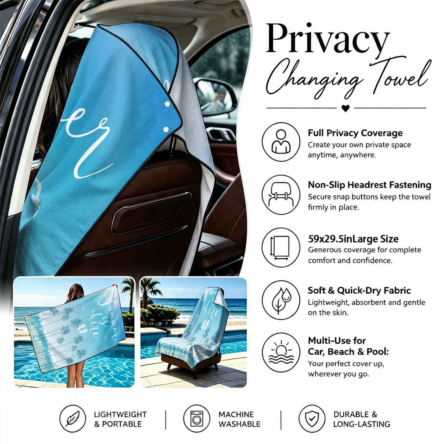 Summer bath towel and car seat cover 2-in-1, ultra-fine fiber outdoor beach and car dual-use universal seat cushion