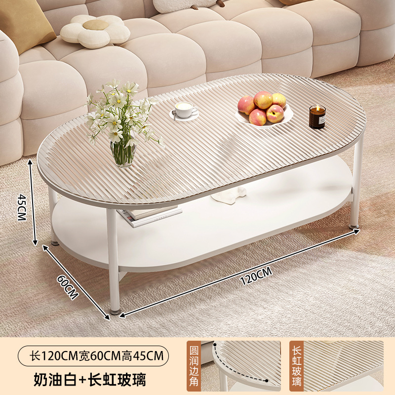 Mesa de té de vidrio sala de estar doméstica 2025 nueva mesa de lujo ligera y alta sensación de estilo crema de viento pequeño balcón mesa de té