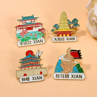 原创西安景点纪念品文创胸针兵马俑华清宫大雁塔钟楼合金滴油徽章