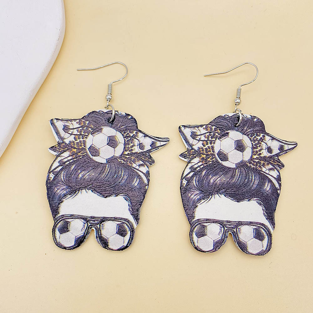 Fashion Basketball Football Pu Leather Irregular Womenu0027S Drop Earrings 1 Pair