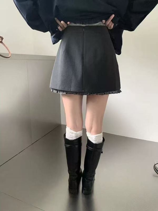 不退换E9002韩系侧绑带设计拼接半身裙女|undefined