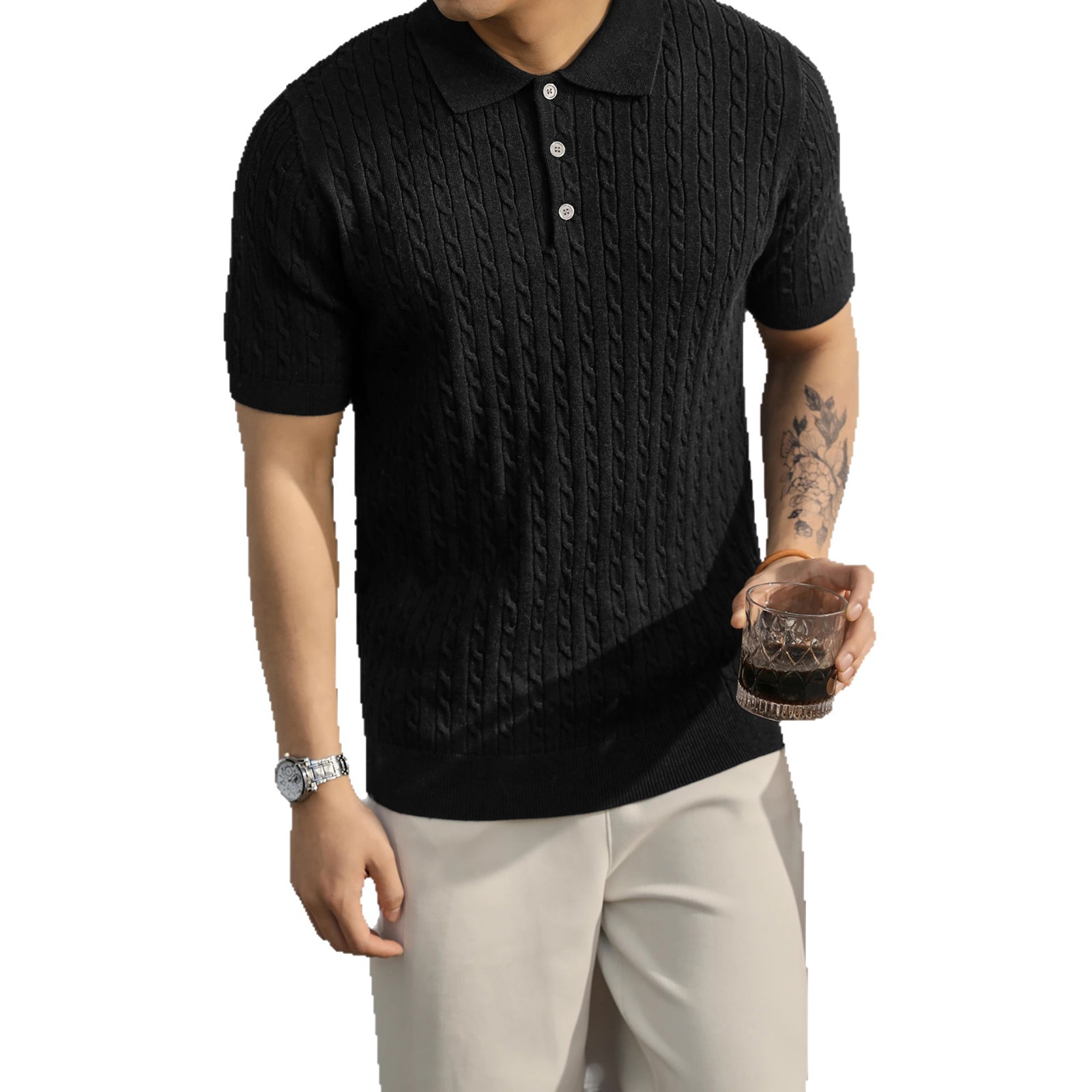 Camisa POLO, solapa, suéter de manga corta, giro masculino, negocios británicos, ocio, verano, marea de seda de hielo, comercio exterior, venta al por mayor transfronteriza image 6