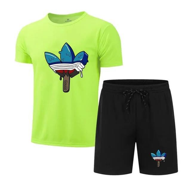 Summer Sportswear Men's Fashion Two-piece Set Sports Fitness Running Casual Quick-drying Short-sleeved Shorts suit Men