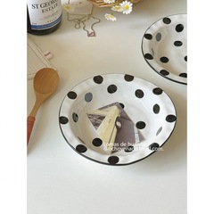 ins風博主同款赫本黑白波點西餐盤水果甜品意面盤家用菜盤釉下彩