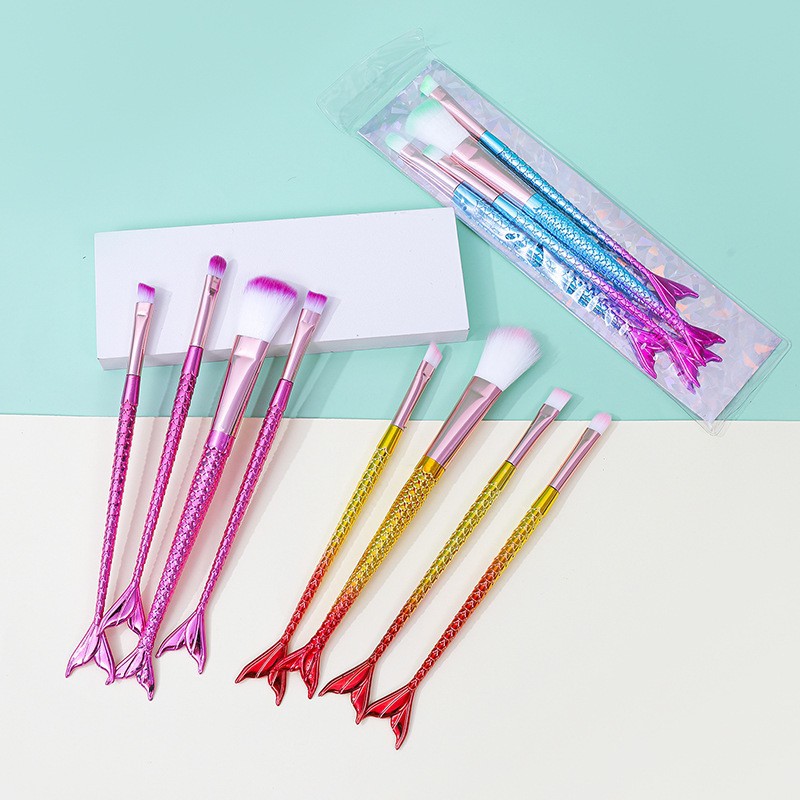 4 sirena set de cepillo de maquillaje de color gradiente pequeño pez set de herramientas de maquillaje conjunto completo de herramientas de maquillaje cepillo de sombra de ojos