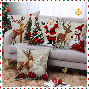 Amazon's New Christmas Pillow Cover Holiday Elk Rabbit Decoration Sofa Atmosphere Linen Pillow Wholesale