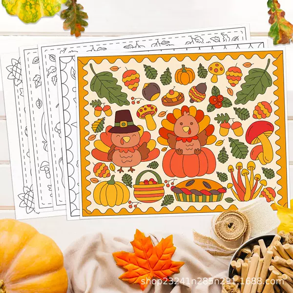 Ca015 Thanksgiving Turkey Placemat Graffiti Book Children's Graffiti Atmosphere Arrangement Disposable Placemat Paper Placemat