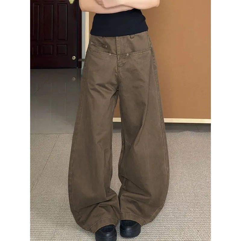 American Retro Style Loose Fit Workwear Jeans for Women, New Wide-Leg Slimming Casual Straight-Leg Floor-Length Pants