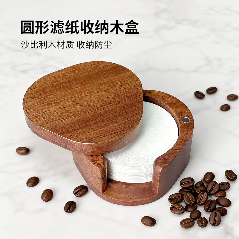 Coffee Filter Box Moka Pot Filter Paper Coffee Machine Round Filter Paper Storage Box Dustproof Solid Wood Box 51/53/58