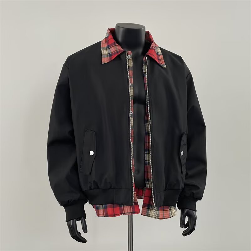 Men's Old Qian Style Two Piece Jacket Spring Autumn 2026 New Color Blocking Loose Fit Clean Fit Flight Jacket_voghion.com
